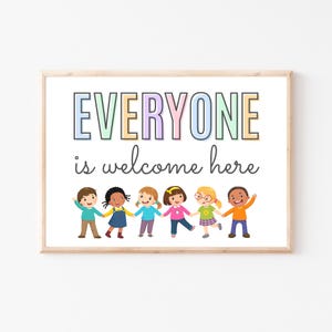 Tutti sono benvenuti qui, poster per la classe, poster per l'inclusione, poster per la diversità, decorazioni murali per bambini, decorazioni per la classe, arte murale per la cameretta dei bambini
