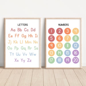 Set of 2 Educational Posters, Alphabet Poster, Letters Poster, Numbers Poster, ABC Wall Art, Educational Wall Art Prints, Classroom Decor