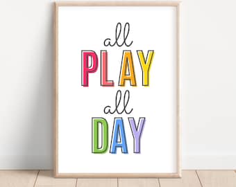 Impresión "Juega todo el día", impresiones para salas de juegos, decoración para salas de juegos, arte mural para salas de juegos, arte mural para niños, arte mural para niños, juega todo el día