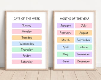 Days Of The Week Poster, Months of the Year Poster, Classroom Posters, Homeschool Decor, Classroom Decor, Educational Wall Art Printables