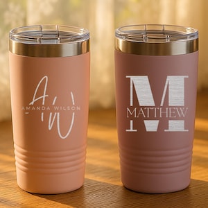 Custom Name Tumbler with Logo , Personalized Insulated Mug , Laser Engraved Stainless Steel Cup, Travel Coffee Cup , Business Gift