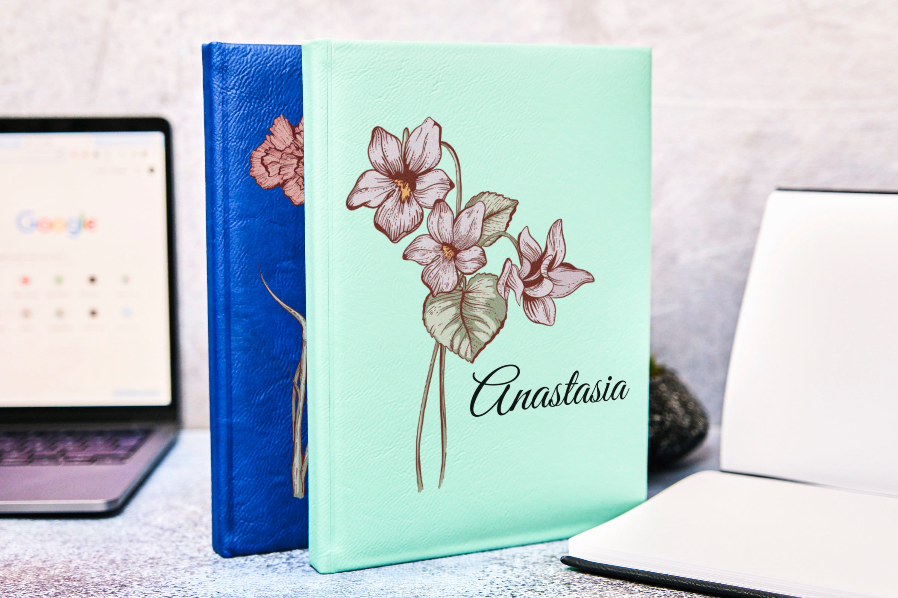 Custom Birth Flower Sketchbook, Birthday Gift, Leather Journal, Birth Flower Journal, Artist Sketchbook,  Flower Design, Gift For Sister