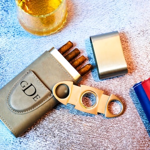 Custom Cigar Case, Leather Cigar Holder with Cutter, Engraved Cigar Holder, Gift for Husband, Gift for Dad, Gift for Him, Christmas Gift