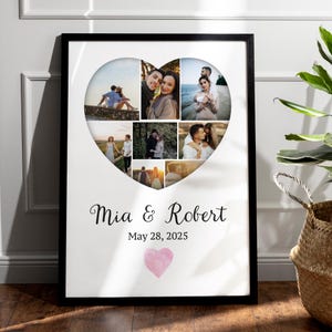 Custom Couple Photo Frame, Photo Collage Frame With Heart Design, Heart Shaped Collage, Unique Design Framed Art, Gift for Wife, Cute Gift