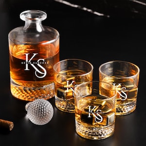 Custom Bourbon Decanter Set, Personalized Whiskey Gift, Engraved Golf Decanter with Glasses, Whiskey Lover Gift, Groomsmen Box Set