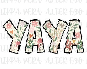 Boho Floral Yaya PNG: Grandma Flowers Graphic (Digital Download)