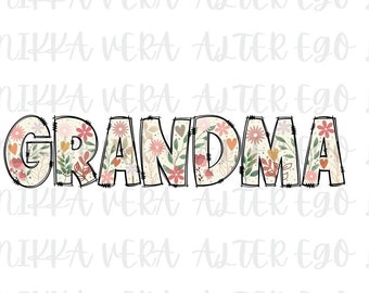 Abuela floral bohemia PNG: Gráfico retro (descarga digital)