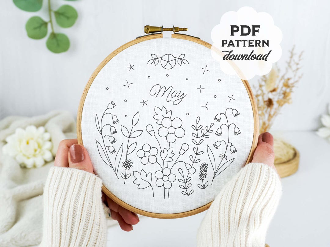 May Flower Pattern Birth Month Flower May Hand Embroidery Pattern, Hawthorn and Lily of ...