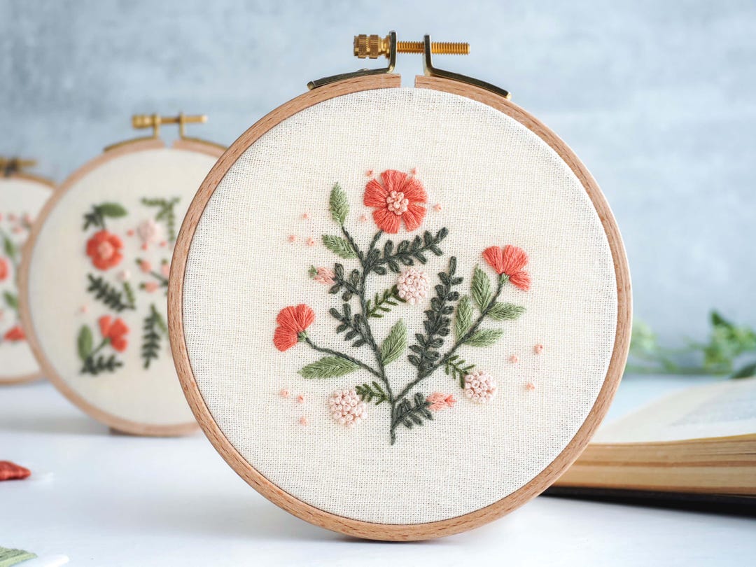Crimson Carnations Hand Embroidery Pattern, Easy Beginner