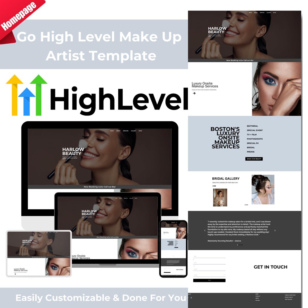 Makeup Artist Website Template Customizable Go High Level Landing Page