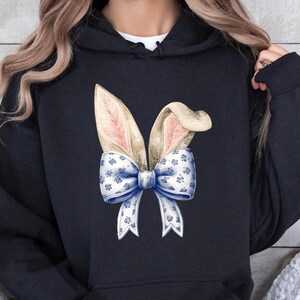 Coquette Bow Bunny Ears Sweatshirt, Cute Easter Bunny Shirt, Aesthetic Rabbit Tee, Happy Easter Gift, Soft Girl Spring Outfit,Easter Women&#39;s