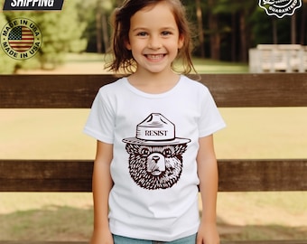 Youth Smokey Bear Shirt, Protect Parks Youth Tee, Granola Girl Environmental Kids Shirt, Nature Activism Tee