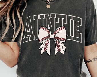 Comfort Colors®, Auntie Baseball Shirt, Baseball Bow Shirt, Sport Aunt Shirt, Aunt Baseball Shirt, Gift for Aunt, Baseball Women Shirt