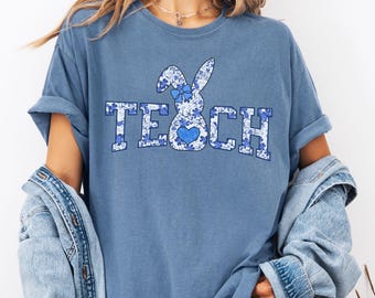 Comfort Colors®,Teacher Easter Shirt, Floral Teach Shirt, Easter Bunny Shirt, Teacher Easter Gift, Womens Easter Shirt, Easter Day Shirt