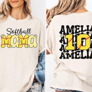 Comfort Colors®, Personalized Softball Mama Shirt, Gift for mom, Custom Name and Number Softball mom Shirt, Customized Softball Mom Shirt