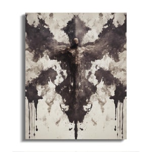 Póster de arte oscuro abstracto, Impresión de figura humana gótica, Arte surrealista de manchas de tinta de Rorschach, Decoración de pared misteriosa, Tamaños 20 x 24, 16 x 20, 8 x 10