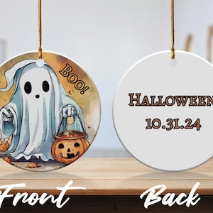 Halloween Ghost Ornament, Cute Boo Ornament, Customizable Halloween Decor, Spooky Season Ornament, Personalized Gift Ornament