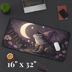 Witch Frog Desk Mat | Enchanted Office Decor | Fantasy Gaming Pad | Witchy Gift | Cottagecore Desk Accessory | 3 Sizes