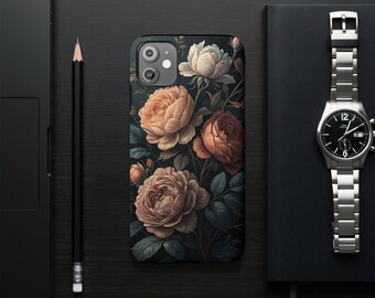 Dark Academia Rose Phone Case: Vintage Botanical Floral Print