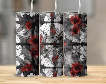 Red Floral Tumbler: Insulated Stainless Steel Drinkware