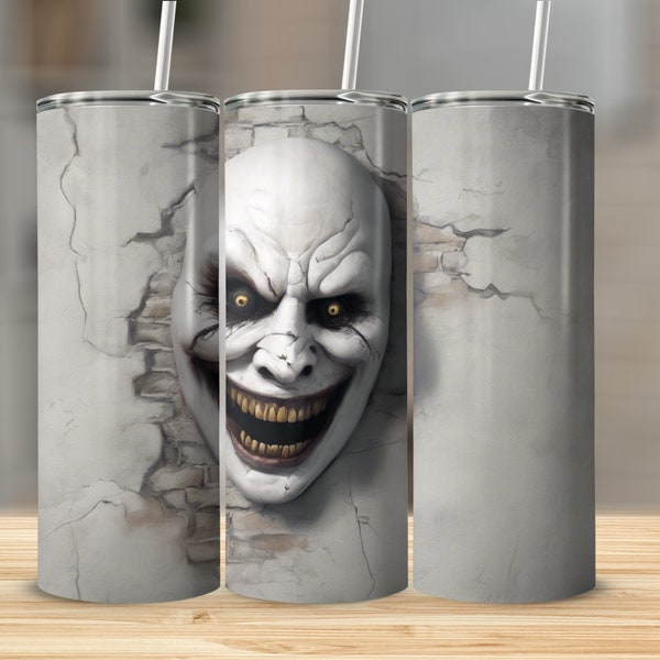 Scary Clown Face Tumbler, Spooky Halloween Drinkware, Unique Horror Gift, Creepy Coffee Mug