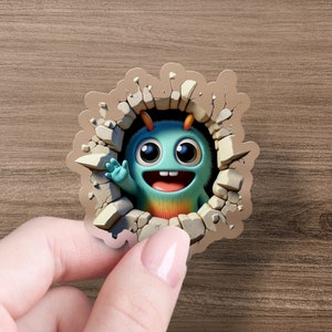 Cute Monster Wall Breakthrough Sticker, Kids Room Decor, Fun Cartoon Decal, Creative Playroom Accessory