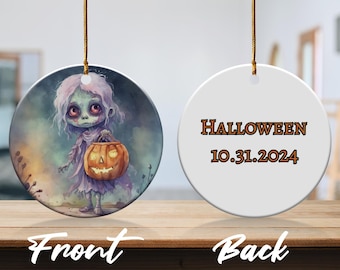 Schattig Halloween-ornament met spookachtig spookmeisje met pompoen voor feestelijk decor