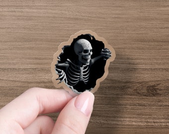 3D Skeleton Breakthrough Wall Sticker, Creepy Halloween Decor, Vinyl Decal, Spooky Goth Room Art, Scary Theme Party Accessory