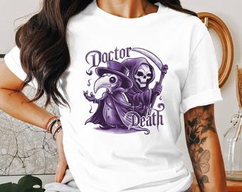 Doctor Death Grim Reaper Plague Doctor T-Shirt, Gothic Dark Fantasy Art Tee, Unique Halloween Shirt, Spooky Graphic Tee
