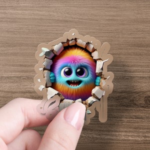 Colorful Monster Wall Decal, Cute Creature 3D Look Sticker, Funny Cartoon Character, Kids Room Decor, Playful Fantasy Art, Vinyl Sticker
