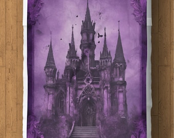 Manta de castillo gótico: manta de forro polar de fantasía morada, decoración espeluznante