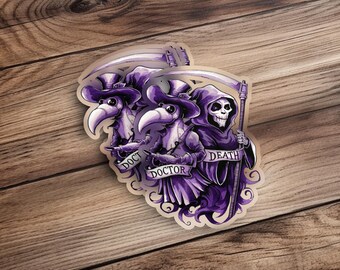 Plague Doctor & Grim Reaper Sticker: Gothic Laptop Decal, Halloween Decor
