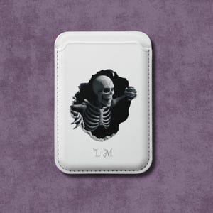 Cartera vegana con diseño de calavera y esqueleto, Magsafe, tarjetero delgado, funda magnética, opción de monograma personalizado, cartera de Halloween