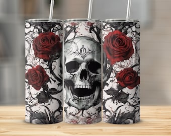 Gothic Skull & Roses Tumbler: Spooky Floral Insulated Drinkware