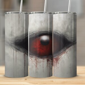 Red Eyed Monster Tumbler, Spooky Gothic Drinkware, Unique Horror Gift, Creepy Eye Art Insulated Cup
