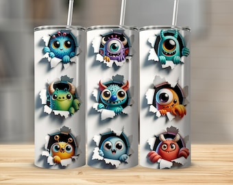 Vaso de monstruo lindo, taza de criatura de dibujos animados de colores, artículos de bebida aislados para niños, idea de regalo única, vaso de estilo personalizado