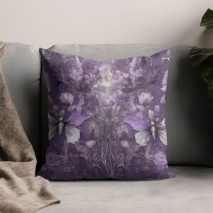 Butterfly Floral Pillow, Purple Flower Pillow, Unique Home Decor, Nature Inspired Pillow, Decorative Accent Pillow, Whimsical Pillow