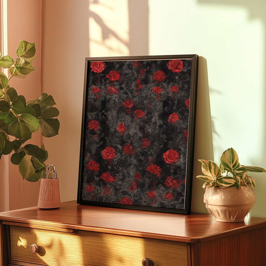 Gothic Red Roses Wall Art: Vintage Floral Print, Dark Decor - Etsy
