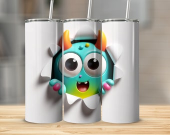 Lindo vaso de monstruo para niños, colorido personaje de dibujos animados, taza aislada de criatura adorable