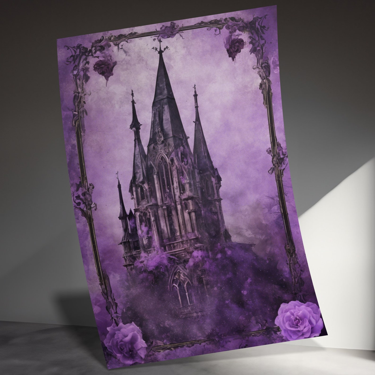 Gothic Purple Cathedral Wall Art, Vintage Style Mysterious Church Print ...