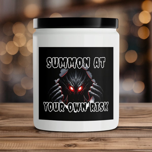 Summon at Your Own Risk Scented Candle, White and Black, Unique Horror Themed Home Decor