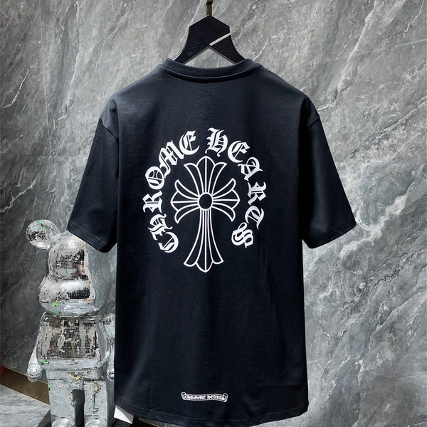 Punk CH Chrome cotton high quality Multi-Cross T-shirt short sleeve T-shirt,CH Patch Loose T-Shirt,black Short T-shirt for him