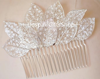 Fairy Silver Leaves Bridal Comb for Wedding/Handmade Leaves Hair Jewelry/Birthday-Prom-Wedding Bride Comb,Bride Hair Comb