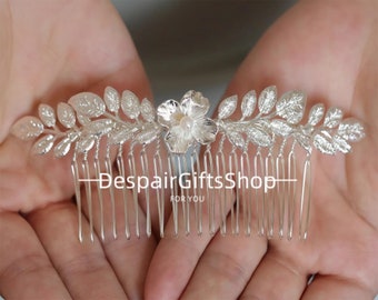 Peigne de mariée feuilles d'argent pour mariage/bijoux pour cheveux floraux et feuilles faits à la main/peigne de mariée anniversaire-bal de promo-mariage, peigne pour cheveux de mariée