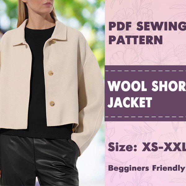 Wool Short Jacket Coat Sewing Pattern PDF, Wool Short Jacket, Sewing Patterns for Women, Coat Pattern, Jacket Pattern, Shacket, Size XS-XXL