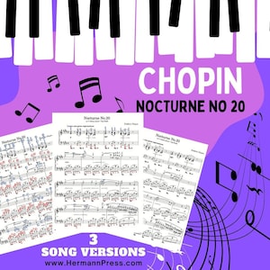 Nocturno n.º 20 Op. Posth. - Fréderic Chopin; 3 versiones Partitura Edición de aprendizaje visual con notas codificadas por colores + Archivo de audio