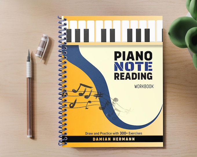 Featured listing image: Piano Note Reading Workbook — Draw and Practice with 300+ Exercises | Spiral-Bound