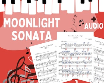 Moonlight Sonata - L.v. Beethoven; 3 Version Sheet music Visual Learning Edition with Color-Coded Notes + Audio File