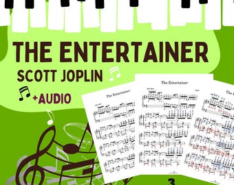 The Entertainer - Scott Joplin; 3 Version Sheet music Visual Learning Edition with Color-Coded Notes + Audio File