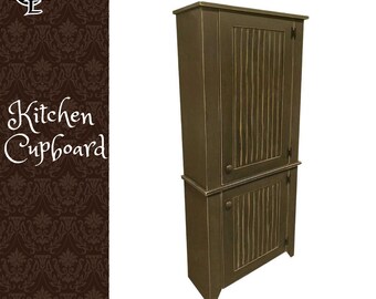 Freestanding Kitchen Pantry Made of Solid Wood with Cupboard and Wood Hutch for Kitchen Organization and Pantry Storage